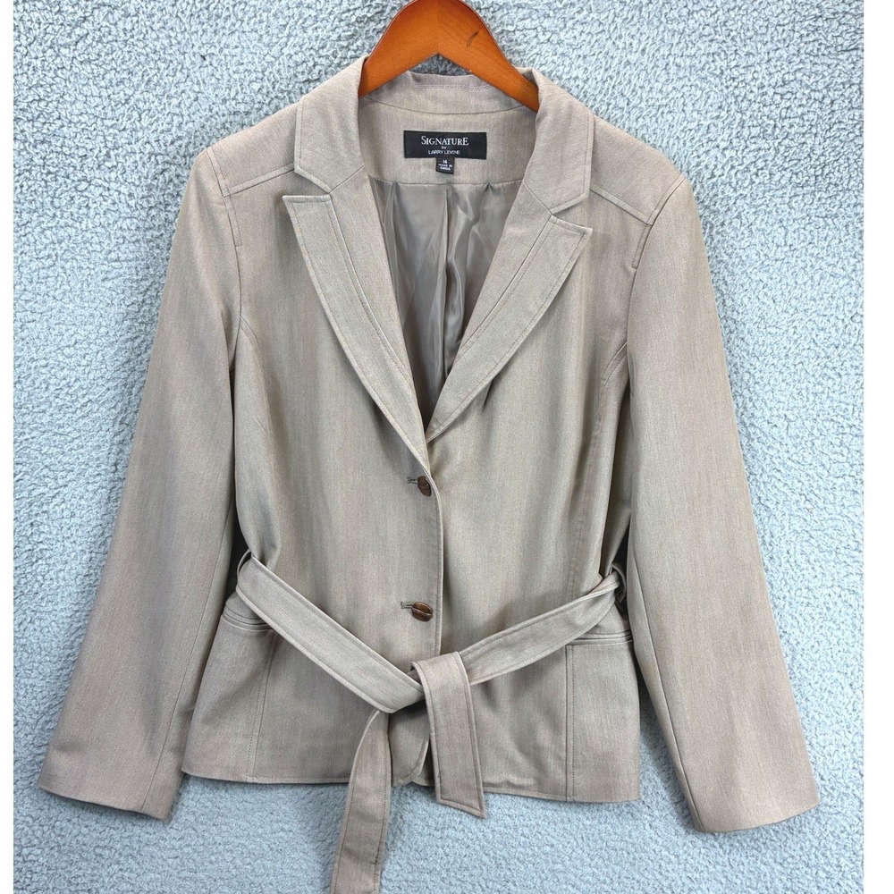 Larry Levine Belted Trench Coat Womens 14 Beige Peacoat Jacket Classic Neutral